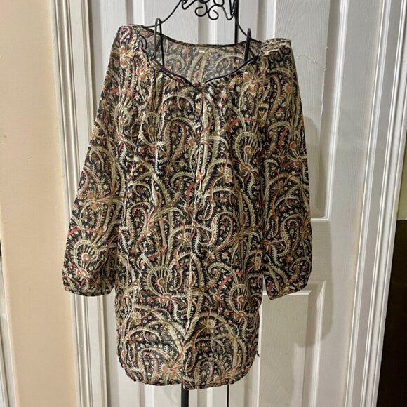 J.CREW BOHOCHIC PAISLEY TUNIC SZ SMALL 100%COTTON BLACK/PINK/BEIGE - Picture 2 of 16